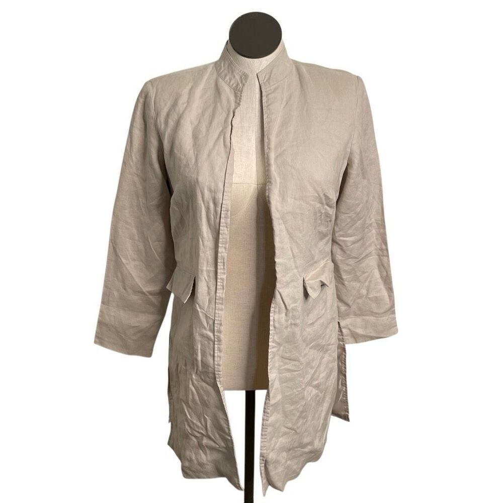 JG Hook Womens Tunic Blazer Jacket 10P Natural Linen Structured Mock neck Collar